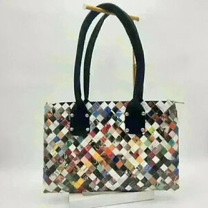 Cosmic Bobbins Vintage Y2K Upcycled "Wrapper" Large Hand Bag with Leather Straps